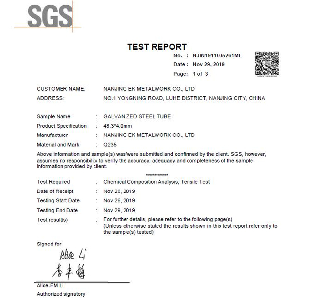 Tube d'échafaudage SGS 01